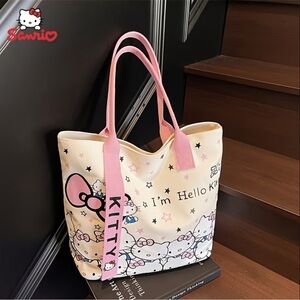 New Sanrio Pink Hello Kitty Tote Bag Zipper Closure Y2K Fashion Shoulder Bag